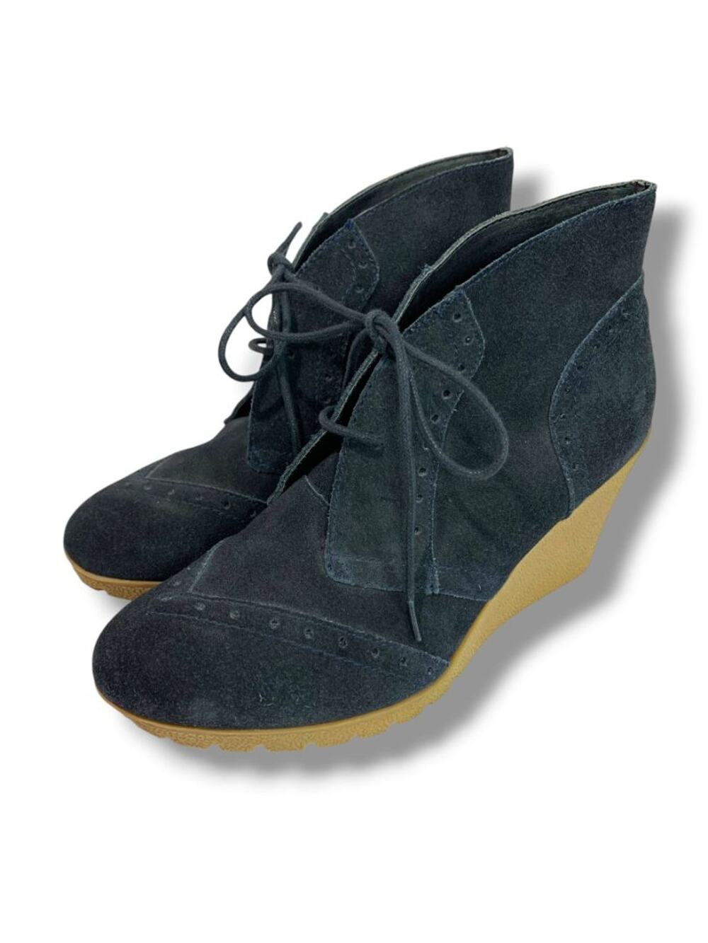 Size 9.5 Mia Womens Navy Blue Suede Lace Up Booties Wedge Heel Raphaella